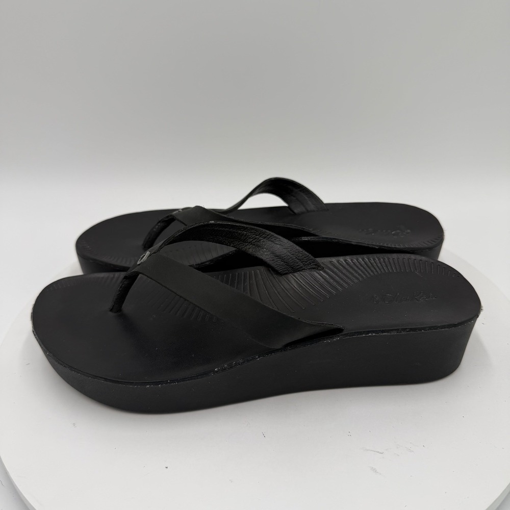 Olukai Women's Ao Loa Wedge Platform Chunky Sandals Black Size 8 EU 38